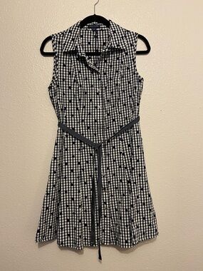 Tommy Hilfiger Black and White Sleeveless Gingham Shirt Dress, Size 6